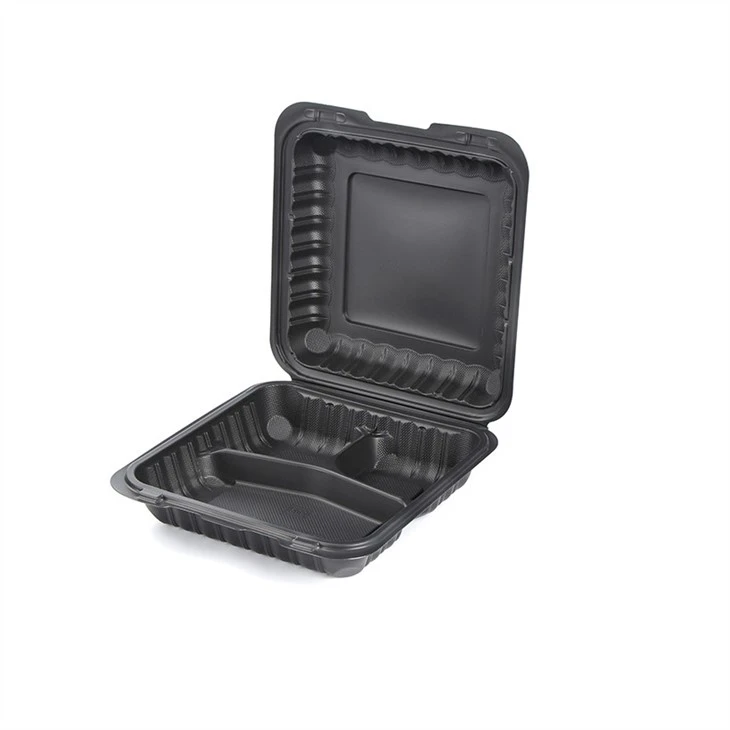 8inch Black Eco Friendly Microwavable Clamshell Plastic Takeaway Food Container Disposable Lunch Box For Food Packaging