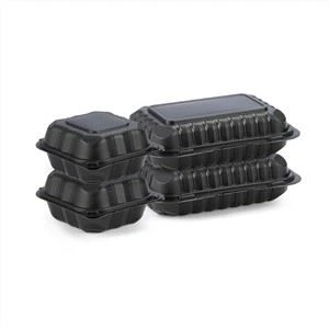 9x6 инча черен сейф за микровълнова печка Bento кутия Черен шарнирен контейнер за храна Пластмасова кутия за обяд Bento за еднократна употреба