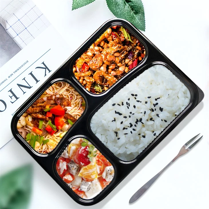 Кутия за обяд Bento за еднократна употреба Черна 4 части